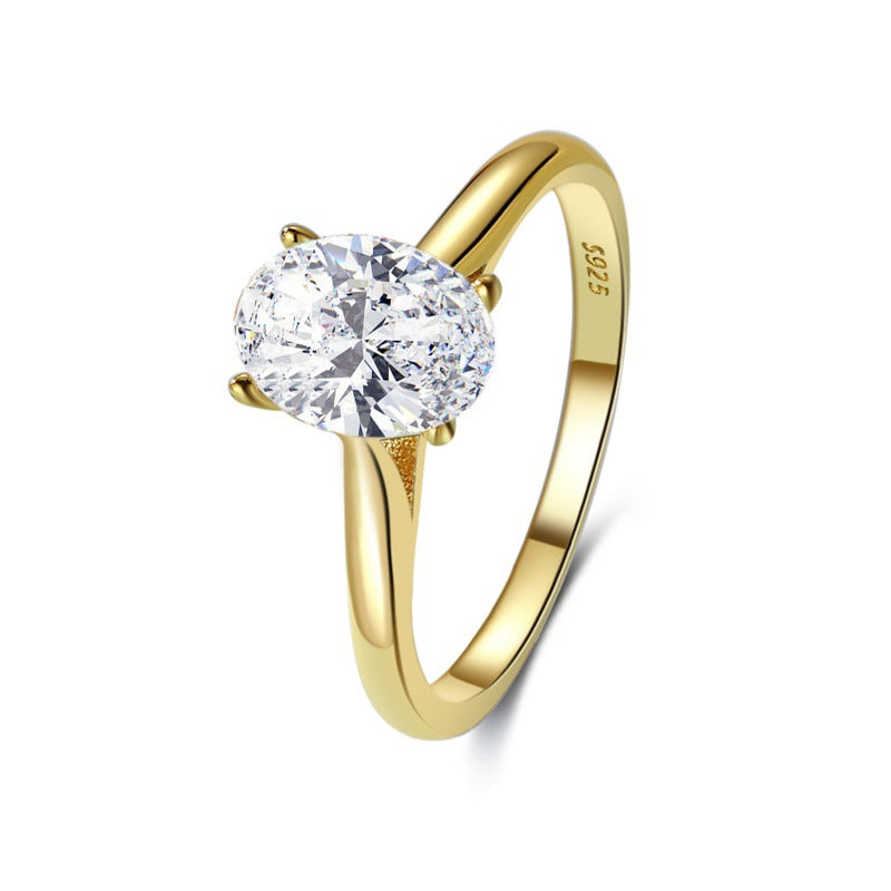 Oval Zircon Solitaire Ring — Classic Engagement Style | 925 Sterling Silver
