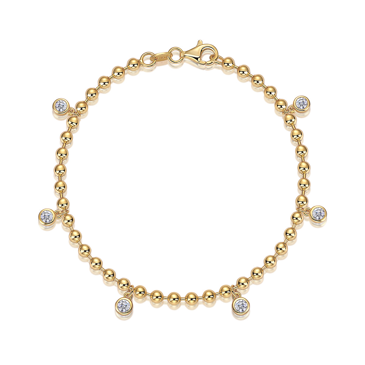 Golden Hour moissanite beaded bracelet in gold-plated 925 sterling silver