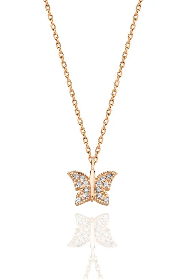 Rose Gold Butterfly Pendant Necklace | 925 Sterling Silver