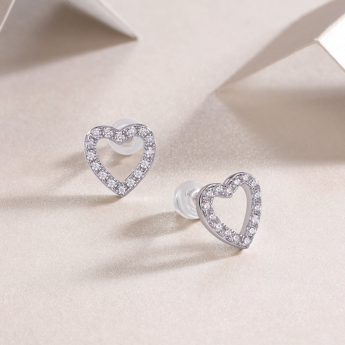 Whisper of the Heart open-heart moissanite earrings in 925 sterling silver