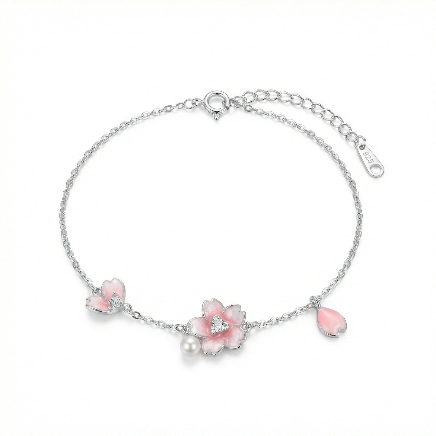 Cherry Blossom Bracelet — Pink Enamel & Pearl | 925 Sterling Silver