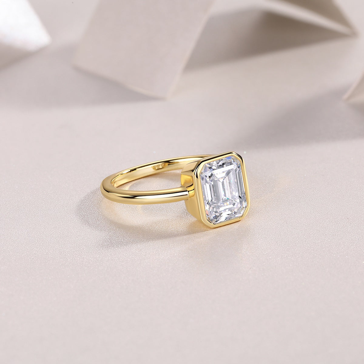 Pagoda Emerald-Cut Moissanite Engagement Ring | 925 Sterling Silver