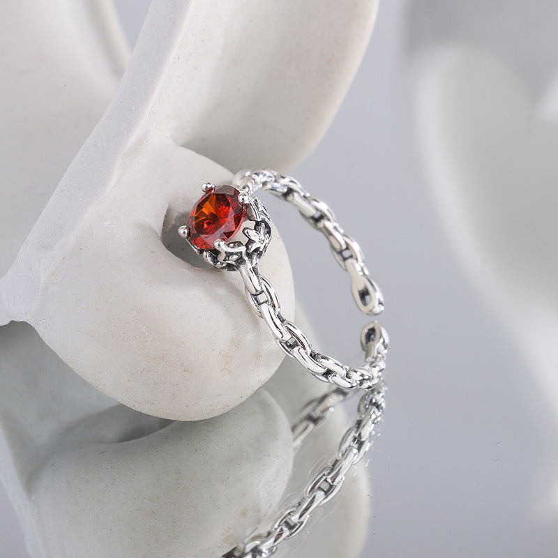 Rainbow Zircon Chain Ring — Colorful Stack | 925 Sterling Silver