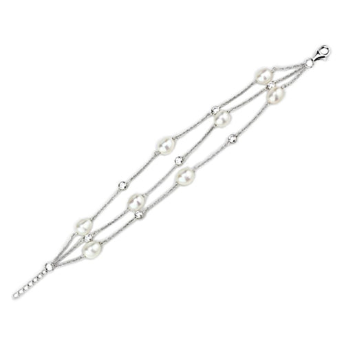 Double-Strand Pearl Chain Bracelet | 925 Sterling Silver