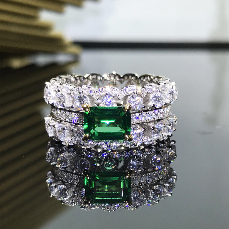 Double-Row Emerald Stone Ring — Vintage Glamour | 925 Sterling Silver
