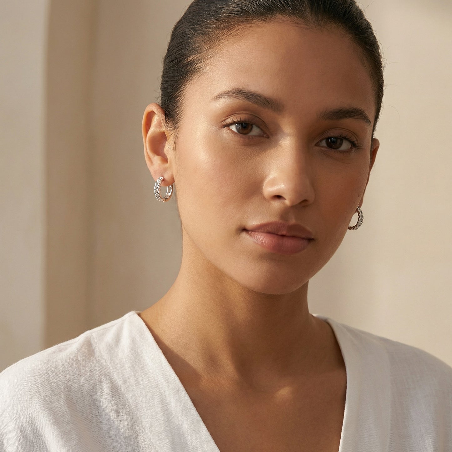 Braided Huggie Hoop Earrings — Woven Detail | 925 Sterling Silver