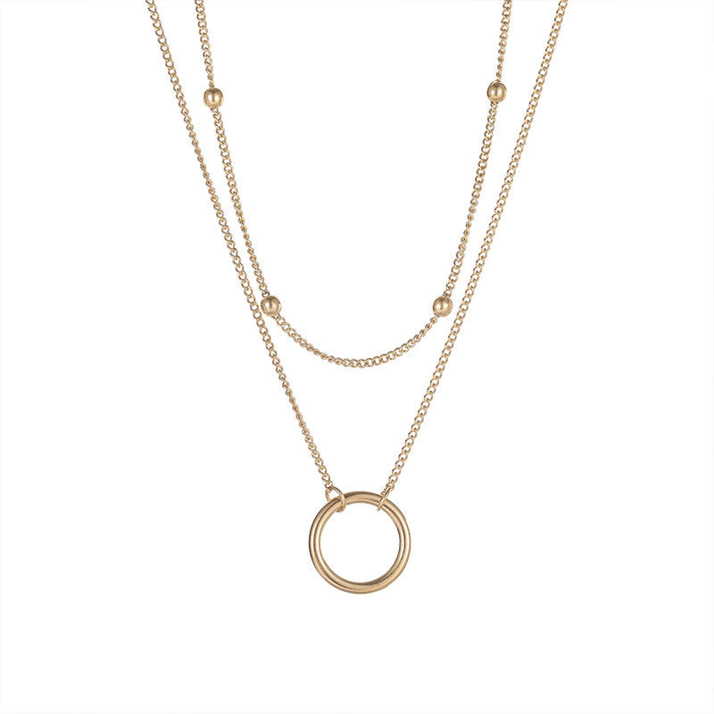 Double-Layer Pendant Necklace — Gold-Tone Titanium Steel