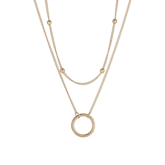 Double-Layer Pendant Necklace — Gold-Tone Titanium Steel