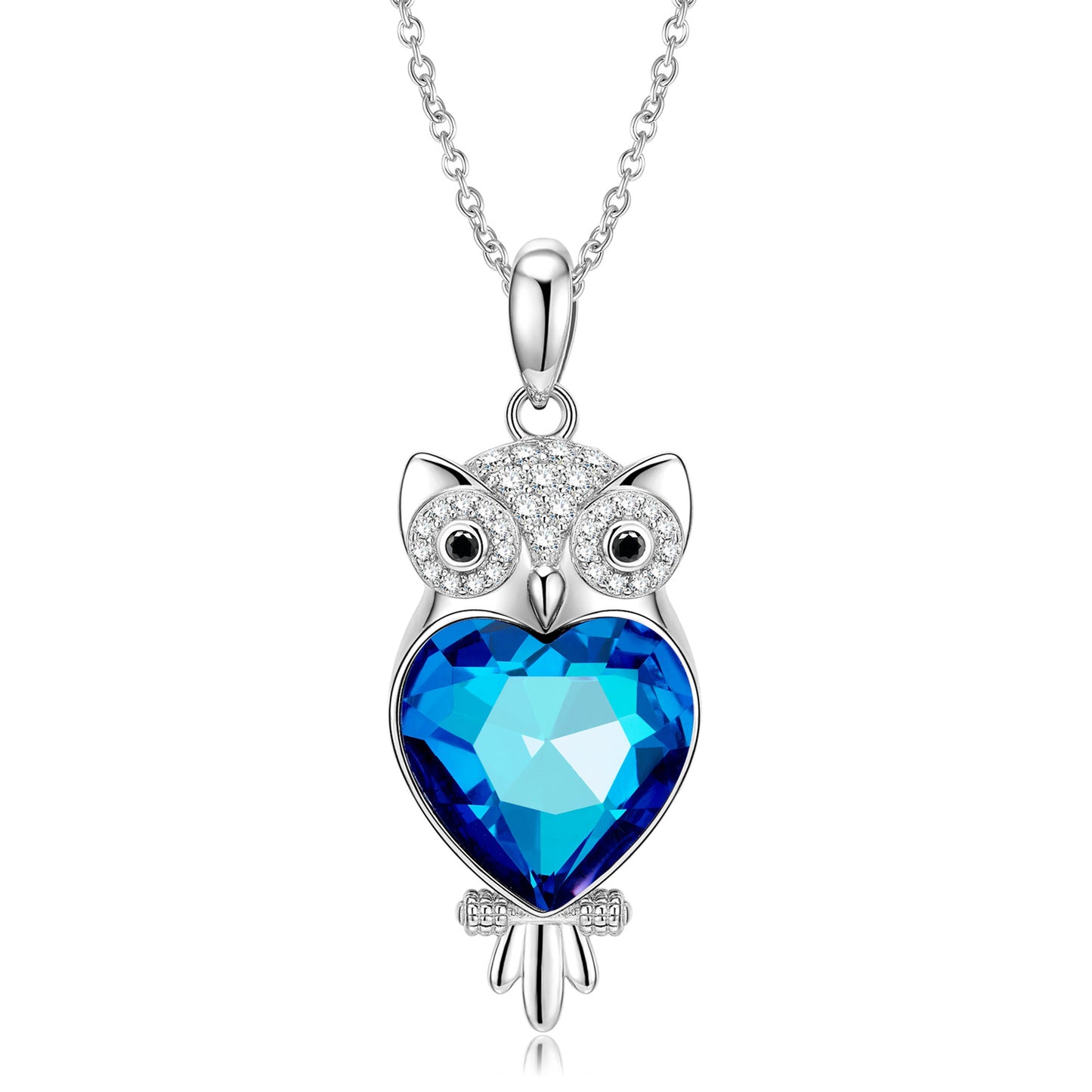 Owl Blue Crystal Pendant Necklace — Wisdom Symbol | 925 Sterling Silver
