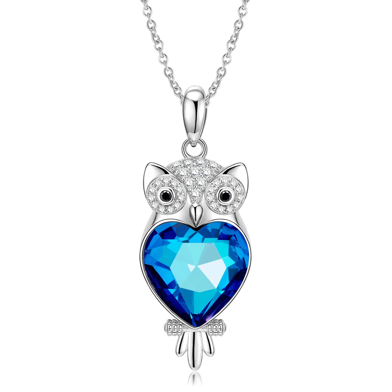 Owl Blue Crystal Pendant Necklace — Wisdom Symbol | 925 Sterling Silver