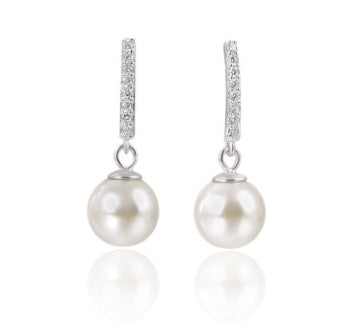 Pearl Drop Zircon Hoop Earrings | 925 Sterling Silver