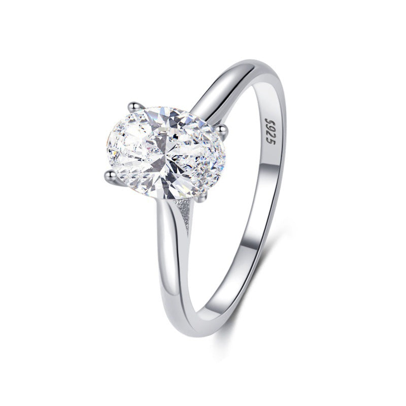 Oval Zircon Solitaire Ring — Classic Engagement Style | 925 Sterling Silver