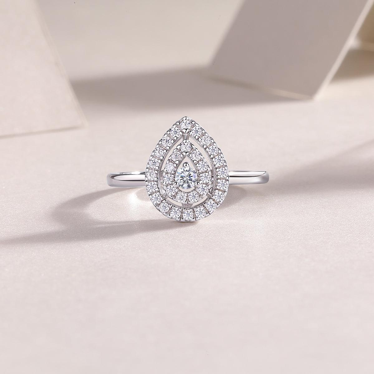 Grand Pear Halo moissanite ring in 925 sterling silver