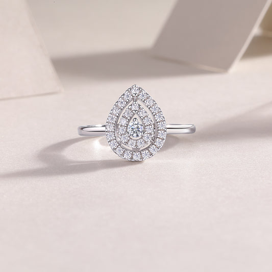 Grand Pear Halo moissanite ring in 925 sterling silver