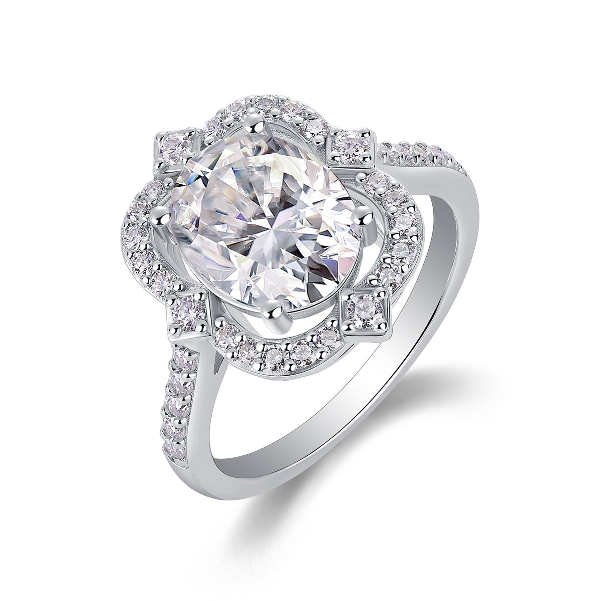 Camellia Floral Halo Moissanite Ring | 925 Sterling Silver