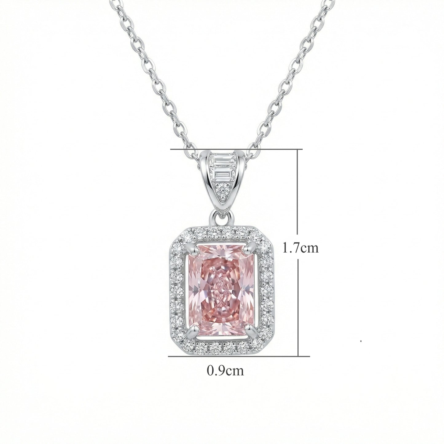 Pink Gemstone Halo Pendant Necklace — Radiant Cut | 925 Sterling Silver