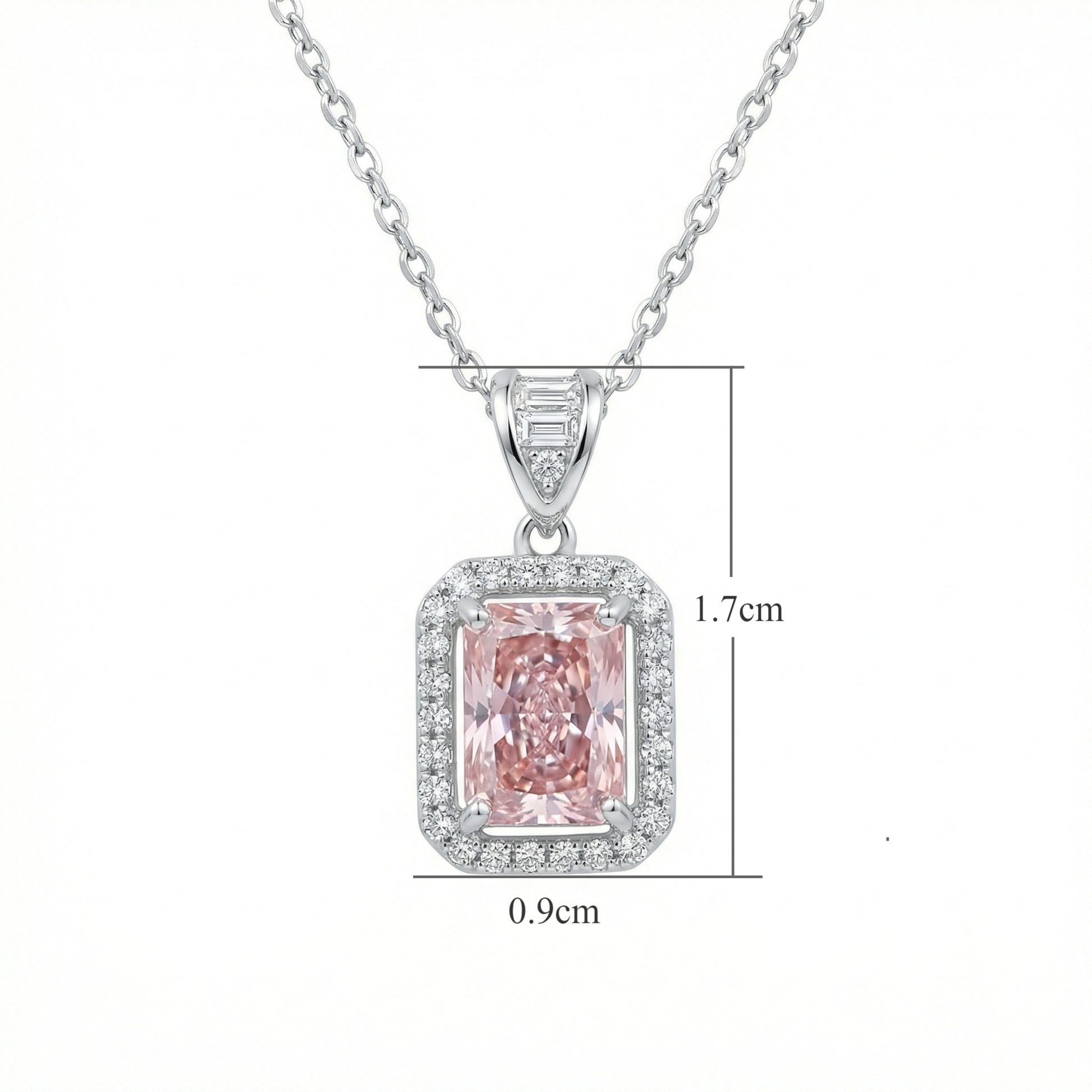 Pink Gemstone Halo Pendant Necklace — Radiant Cut | 925 Sterling Silver