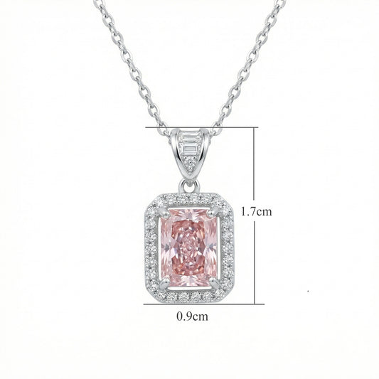 Pink Gemstone Halo Pendant Necklace — Radiant Cut | 925 Sterling Silver