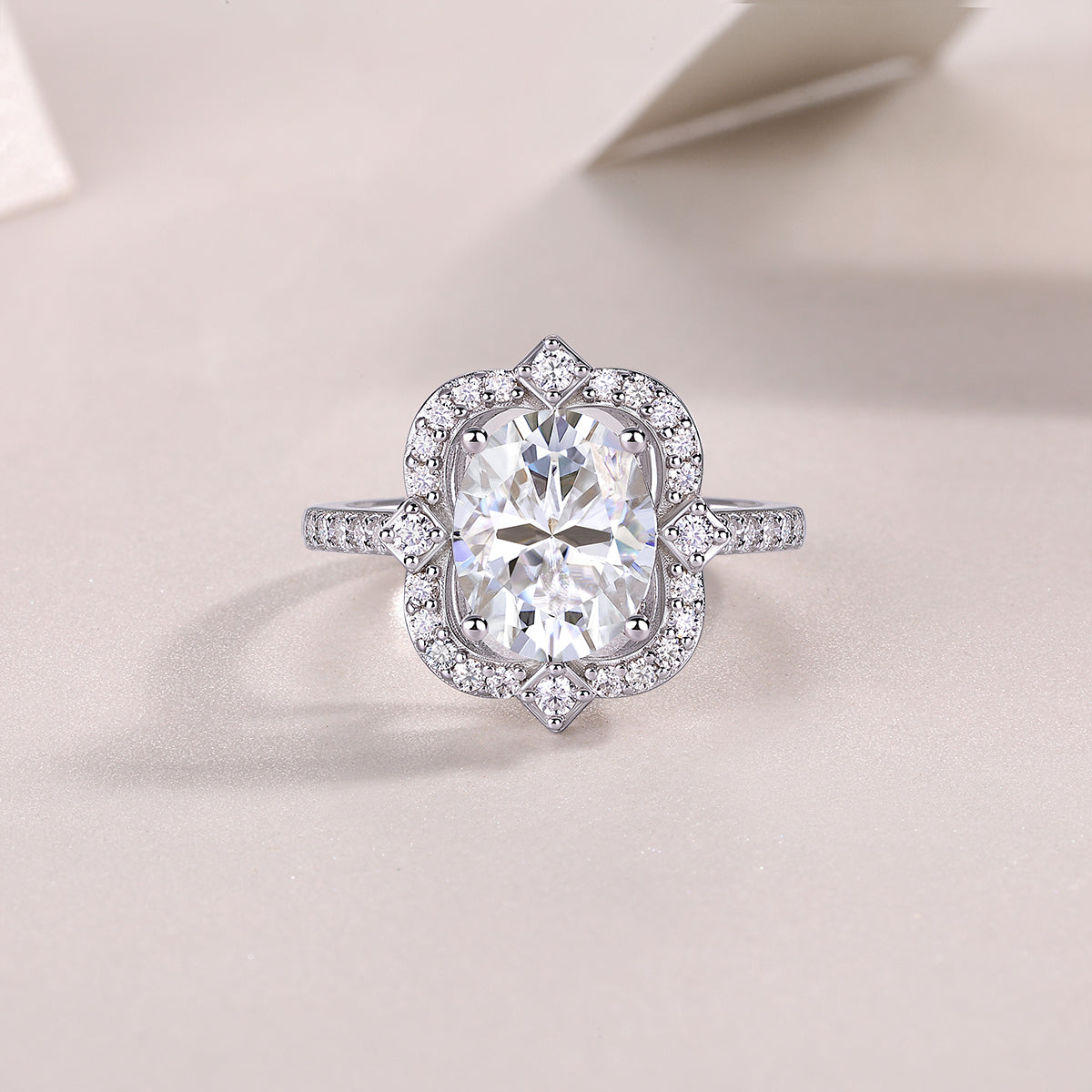 Camellia Floral Halo Moissanite Ring | 925 Sterling Silver