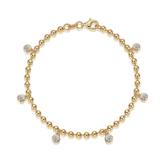 Golden Hour moissanite beaded bracelet in gold-plated 925 sterling silver