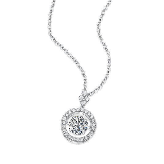 Touch halo dancing moissanite pendant necklace in 925 sterling silver