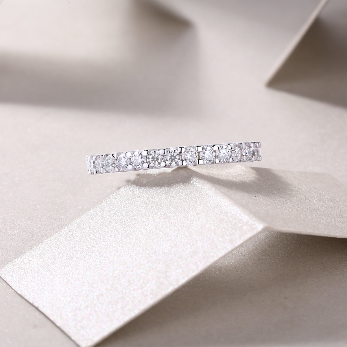 Wish pavé moissanite band ring in 925 sterling silver