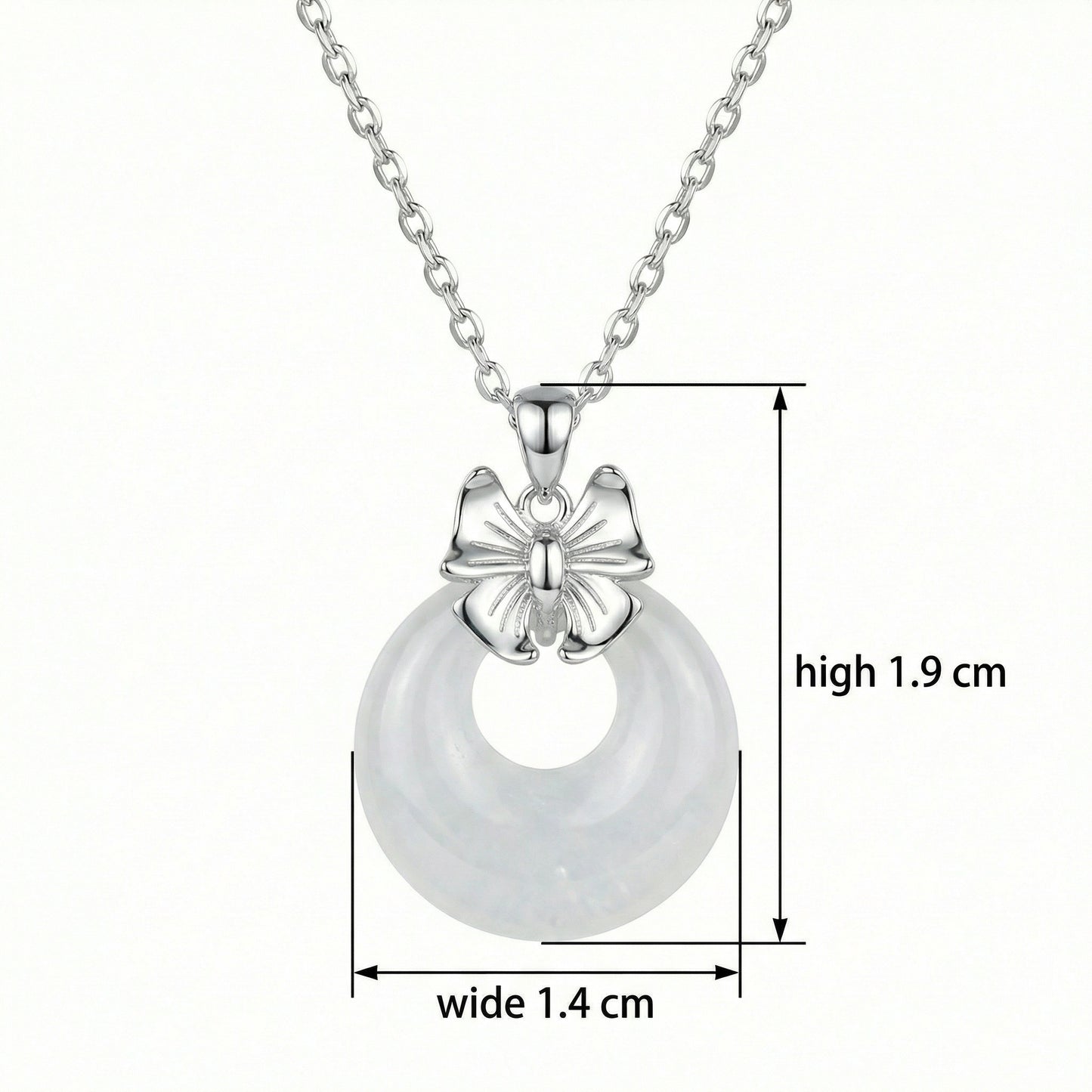 925 Sterling Silver Bow Knot & White Jade Pendant Necklace