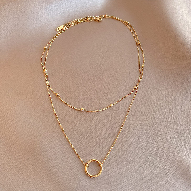 Double-Layer Pendant Necklace — Gold-Tone Titanium Steel