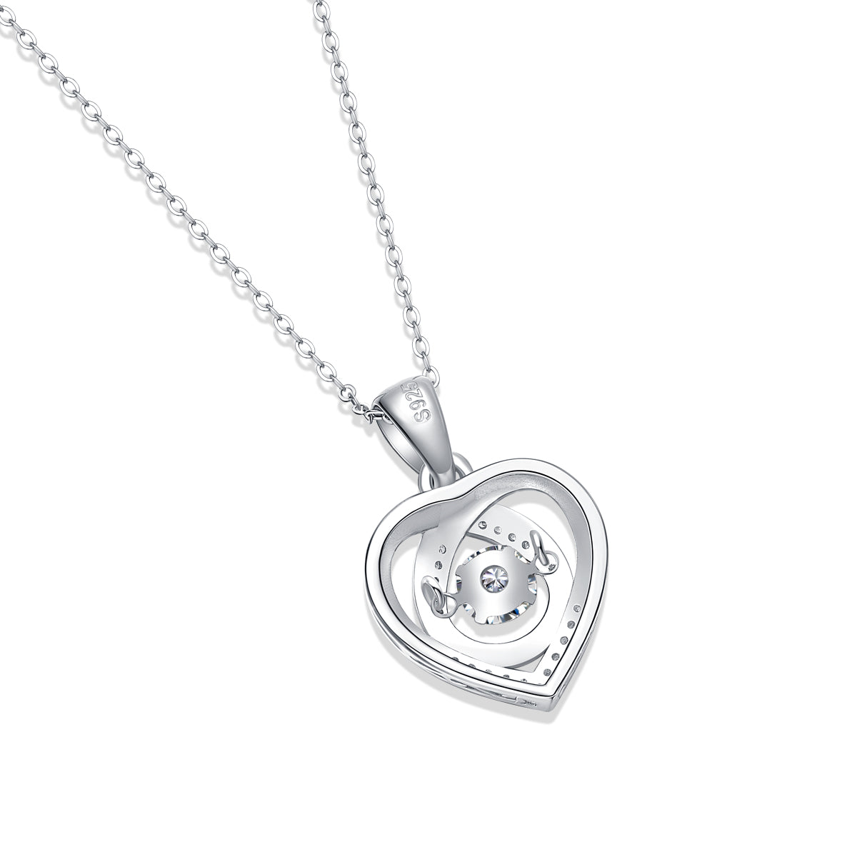 With You In My Heart dancing moissanite heart pendant necklace in 925 sterling silver
