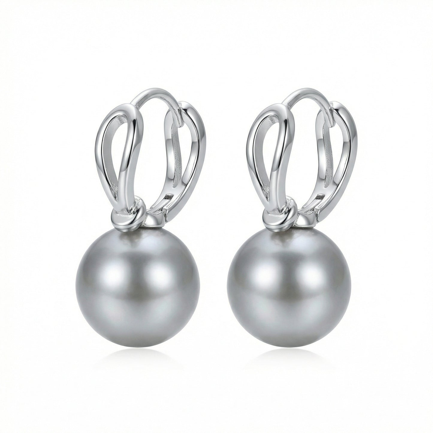 Grey Pearl Huggie Hoop Earrings | 925 Sterling Silver