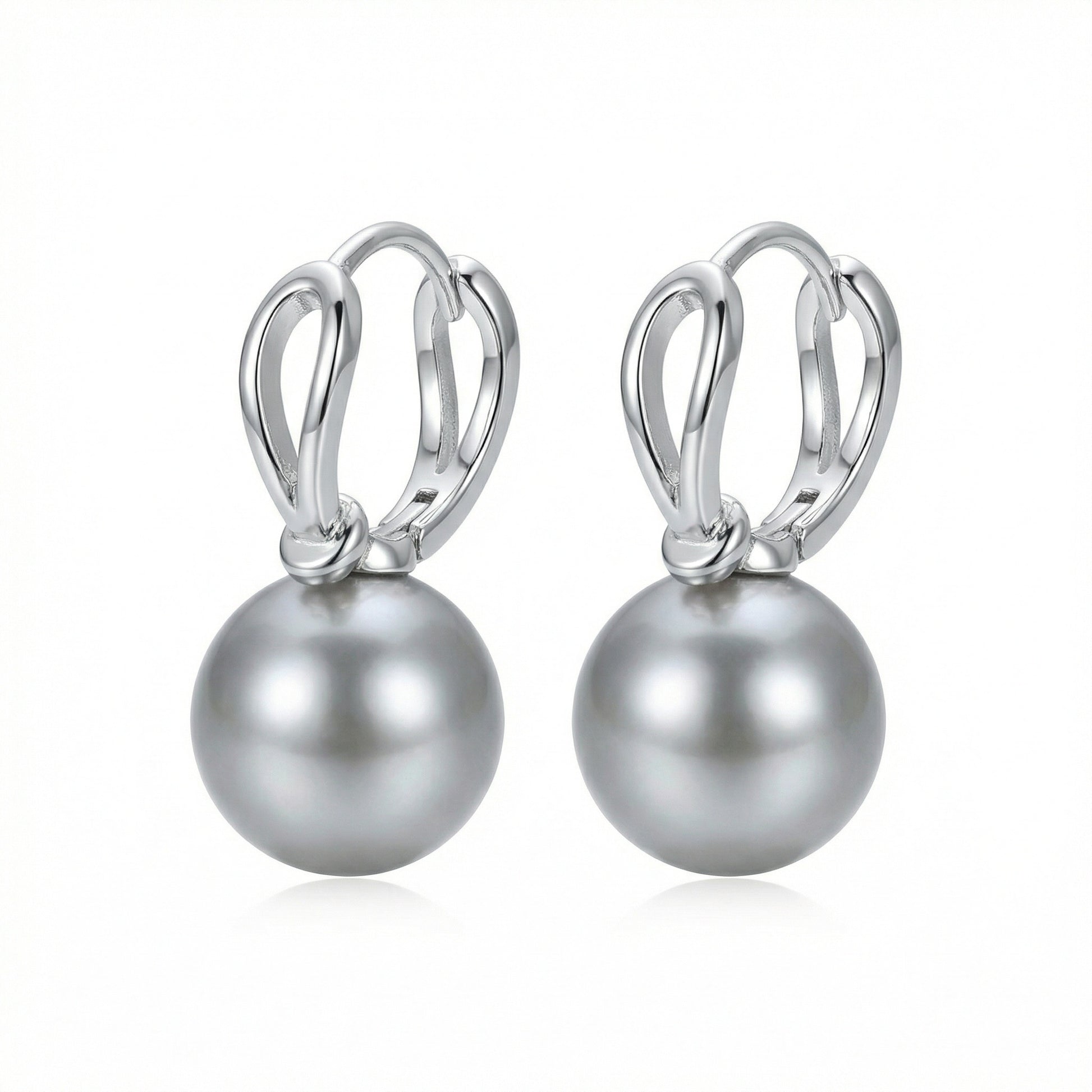 Grey Pearl Huggie Hoop Earrings | 925 Sterling Silver
