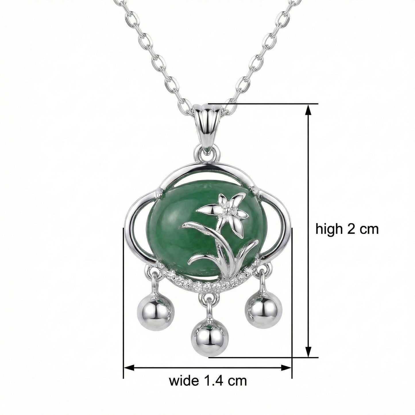 Floral Green Jade Charm Pendant Necklace | 925 Sterling Silver