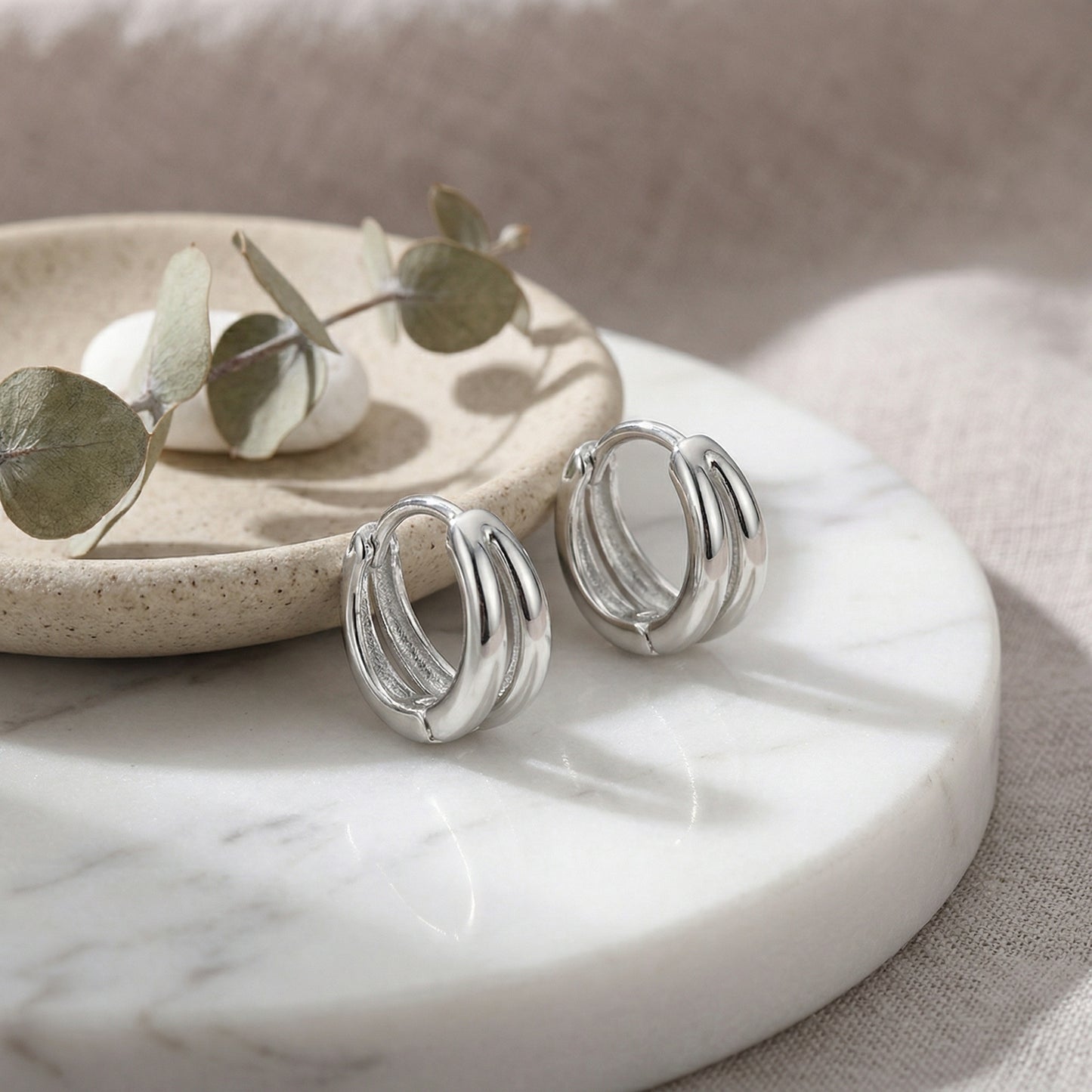 Triple Band Huggie Hoop Earrings | 925 Sterling Silver
