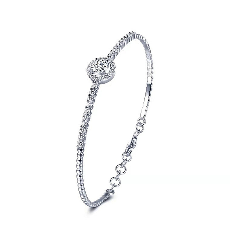 Korean-Style Moissanite Bangle — Minimalist Sparkle | 925 Sterling Silver