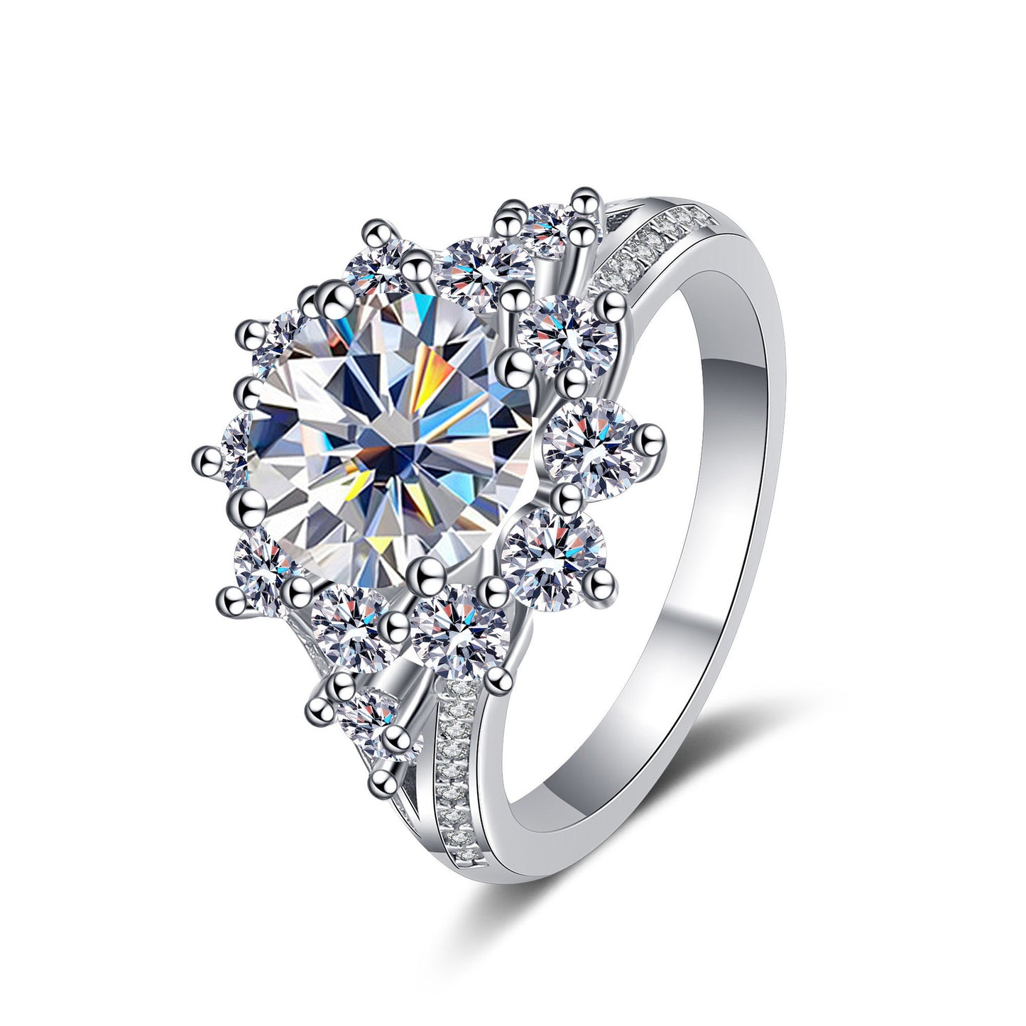 Halo Snowflake Moissanite Ring in 925 Sterling Silver