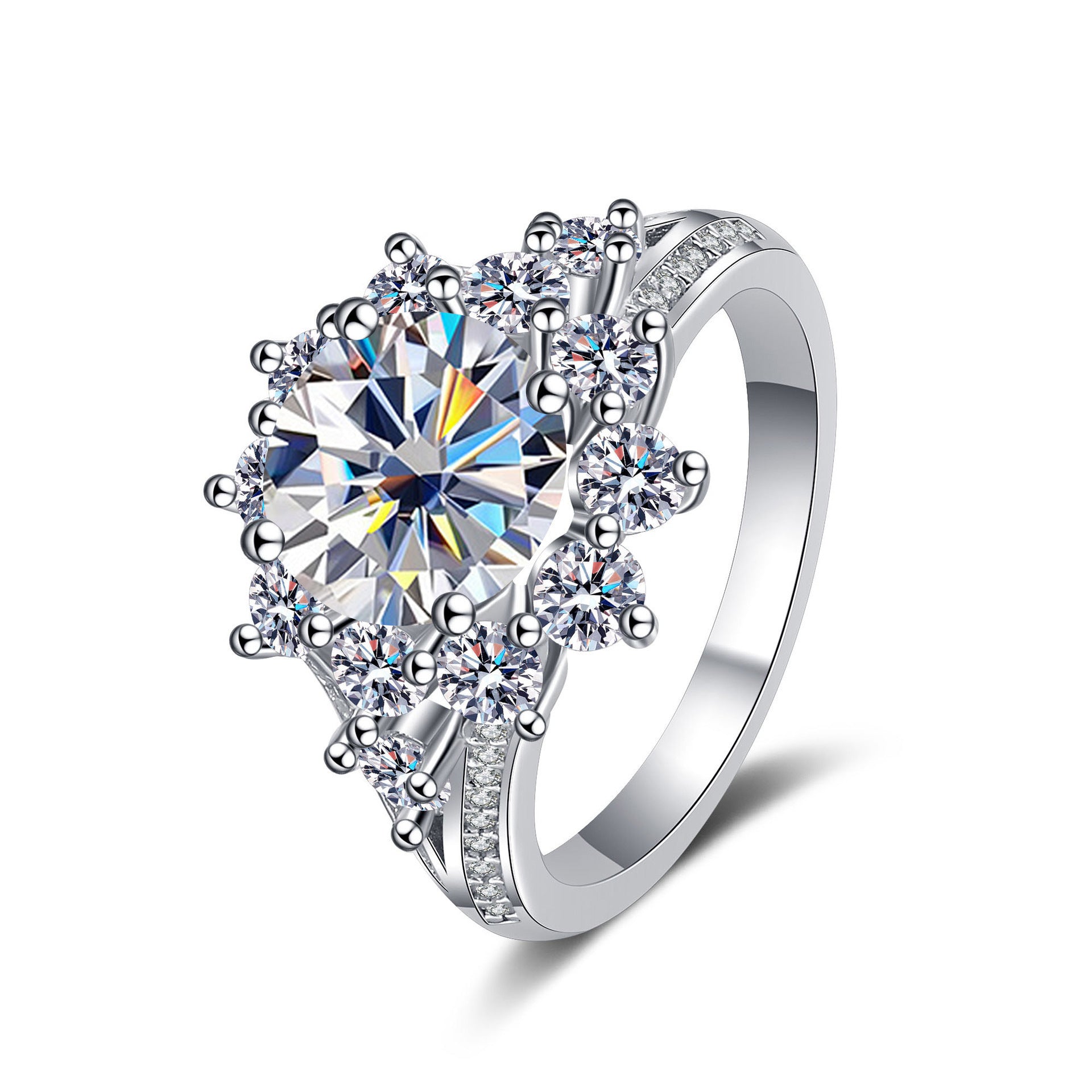 Halo Snowflake Moissanite Ring in 925 Sterling Silver