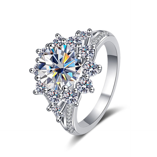 Halo Snowflake Moissanite Ring in 925 Sterling Silver