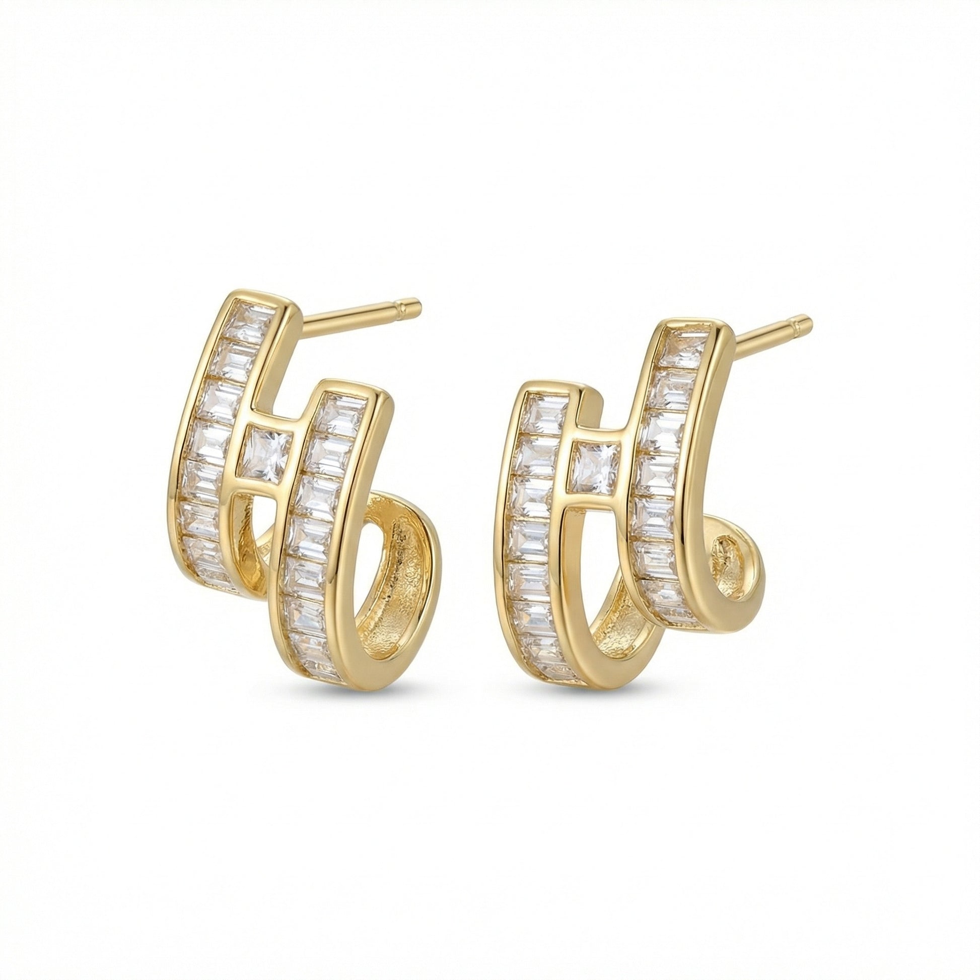 Baguette CZ Double Hoop Earrings | 925 Sterling Silver