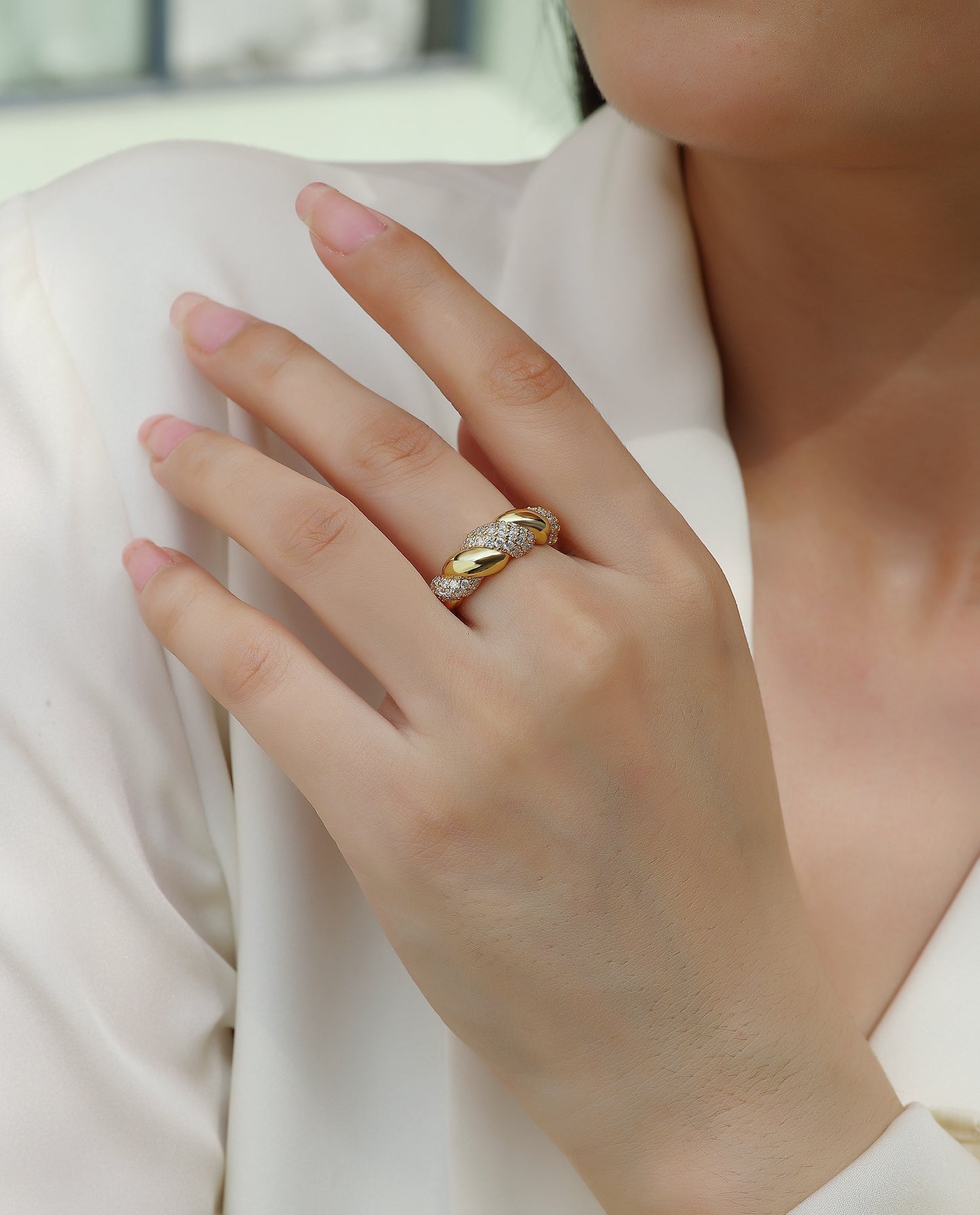 Tengman Twisted Vine Moissanite Ring | 925 Sterling Silver Gold-Plated