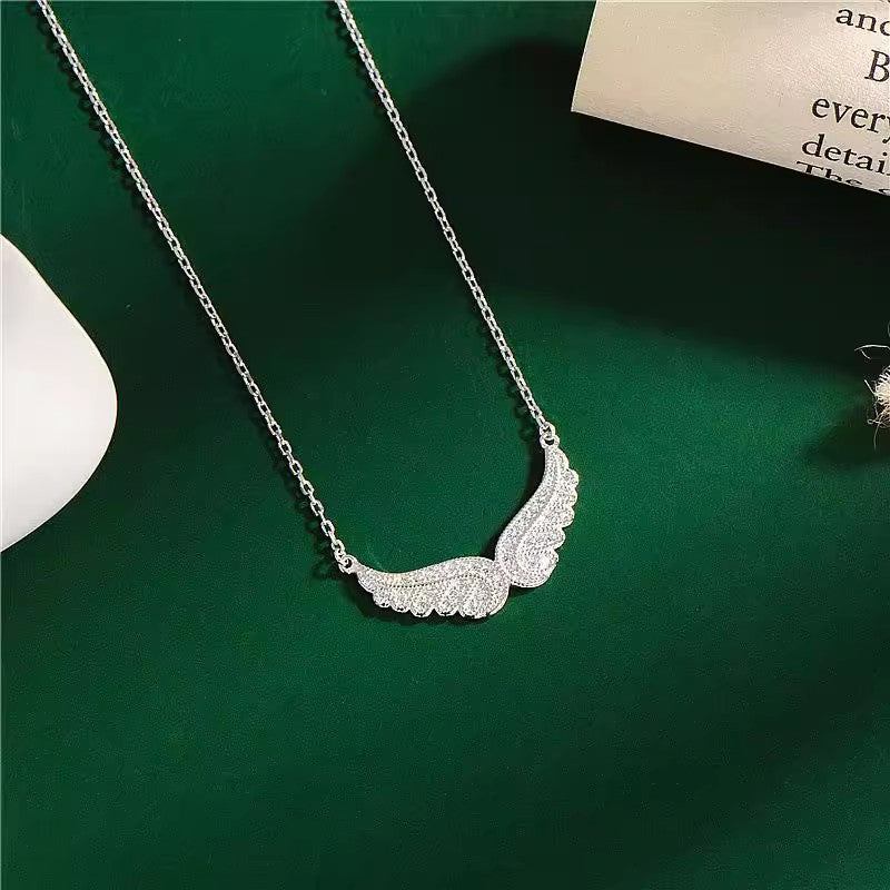 CZ Angel Wings Pendant Necklace — Symbol of Protection | 925 Sterling Silver
