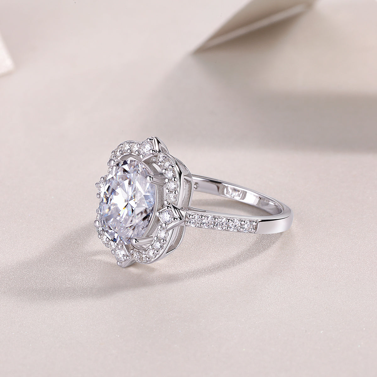 Camellia Floral Halo Moissanite Ring | 925 Sterling Silver
