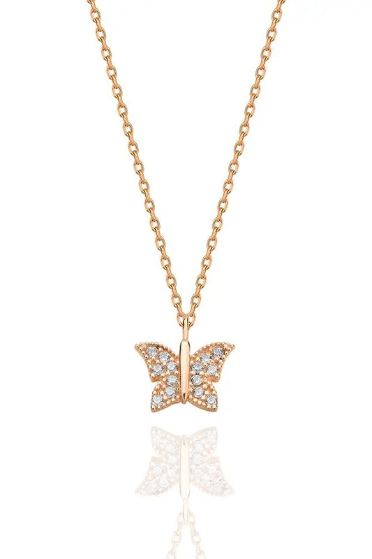 Rose Gold Butterfly Pendant Necklace | 925 Sterling Silver