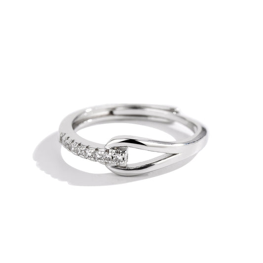 Diamond-Embedded Teardrop Open Ring | 925 Sterling Silver