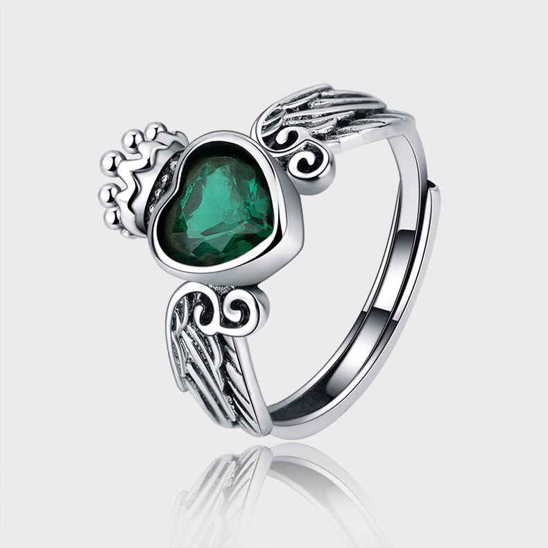 Crown & Heart Zircon Ring — Royal Romance | 925 Sterling Silver