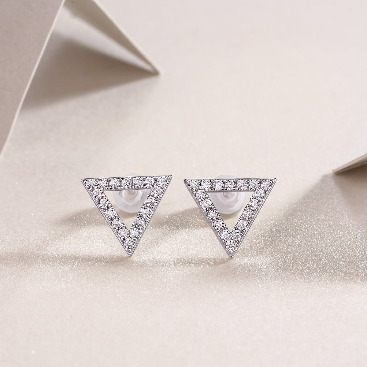 Unique triangle pavé moissanite stud earrings in 925 sterling silver