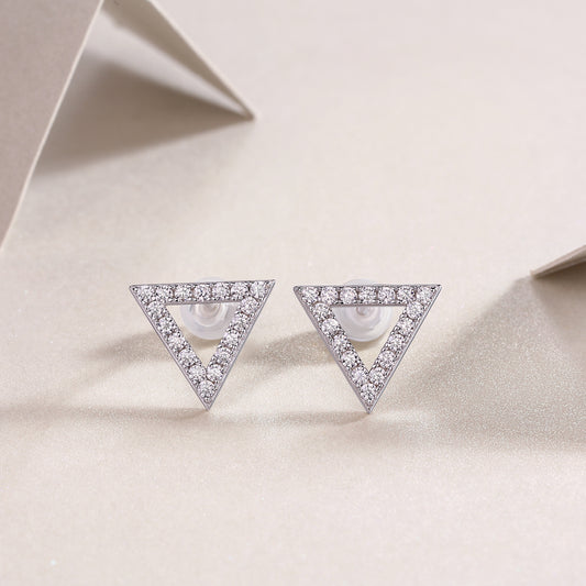 Unique triangle pavé moissanite stud earrings in 925 sterling silver