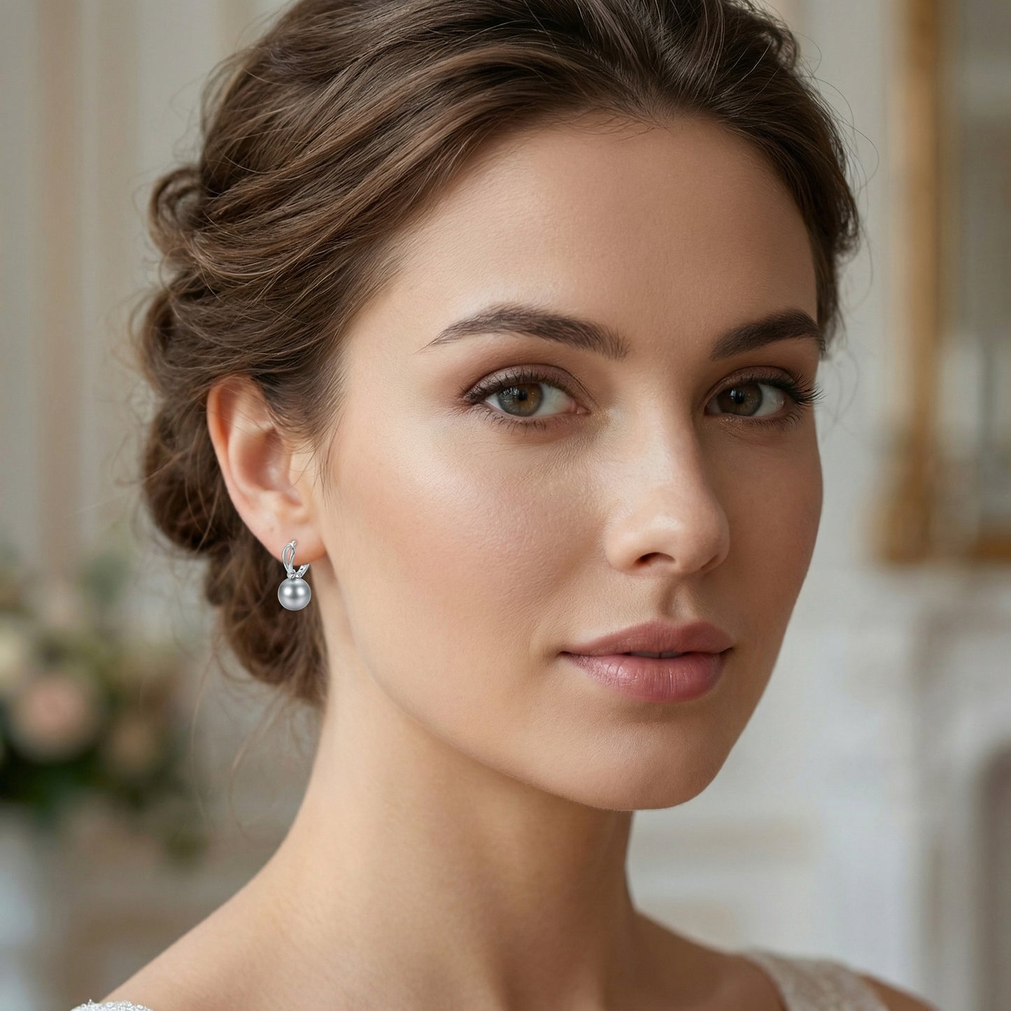Grey Pearl Huggie Hoop Earrings | 925 Sterling Silver