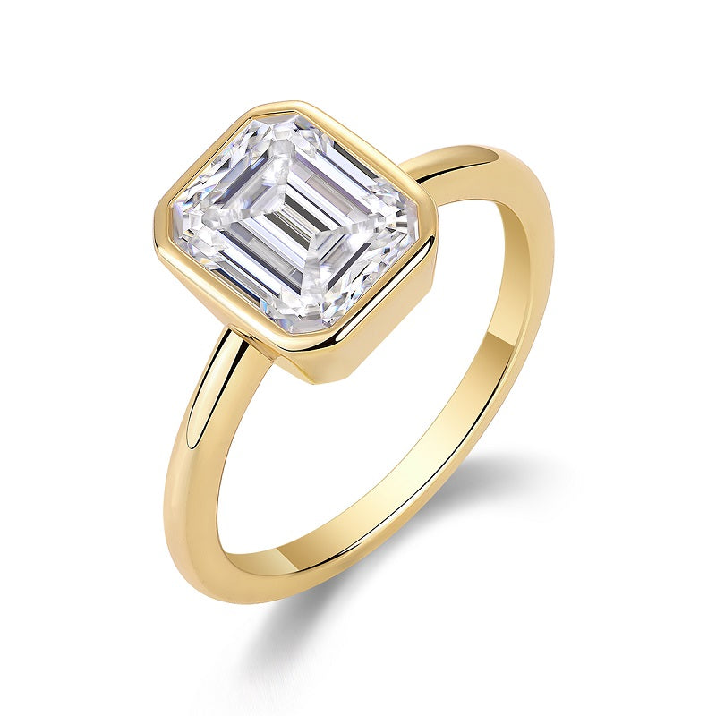 Pagoda Emerald-Cut Moissanite Engagement Ring | 925 Sterling Silver