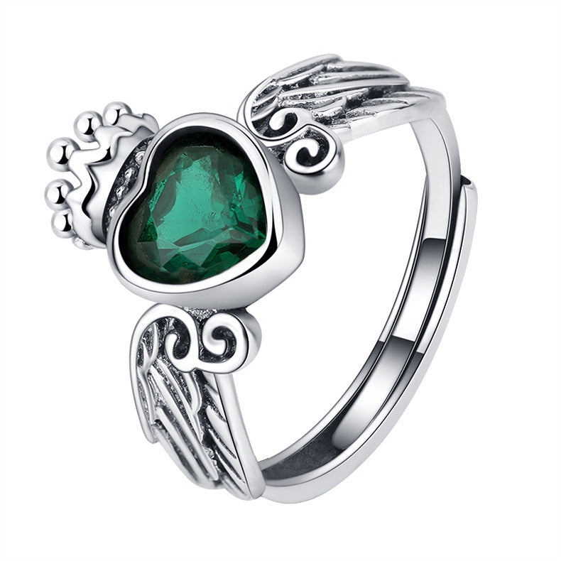 Crown & Heart Zircon Ring — Royal Romance | 925 Sterling Silver