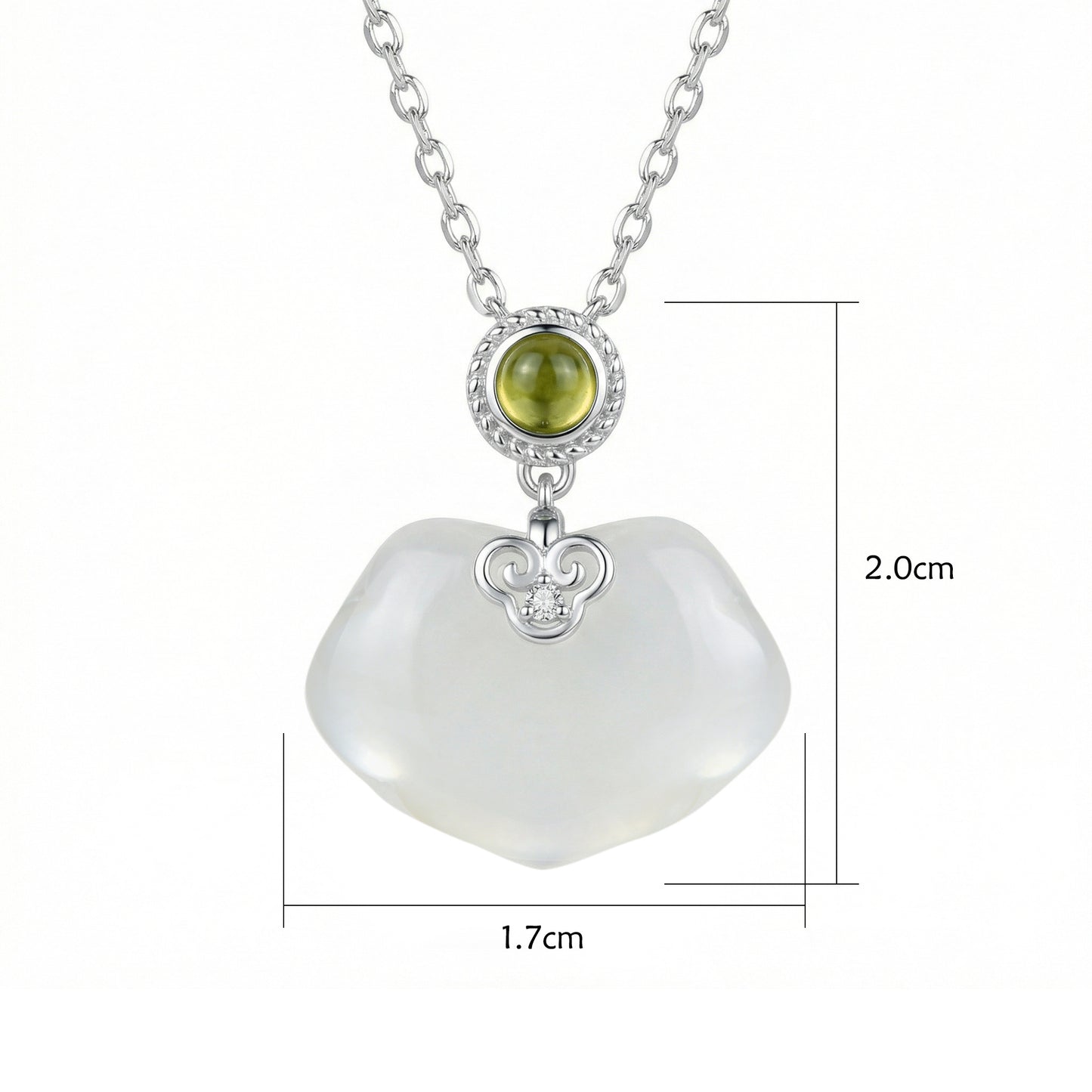 Heart-Shaped White Jade & Peridot Pendant Necklace | 925 Sterling Silver